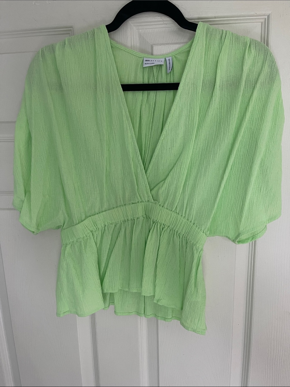ASOS Neon Lime Wrap Peplum Blouse